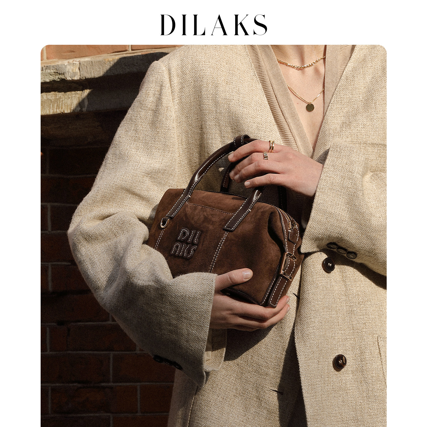 【新年礼物】DILAKS新款麂皮包包女手提波士顿包轻奢感通勤斜挎包,淘宝优惠券,粉丝福利购,淘宝优惠卷