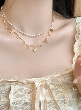 流苏蝴蝶珍珠项链女款2026新款双层叠戴颈链高级感小众配饰锁骨链