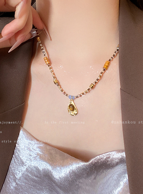 虎眼石太阳花吊坠秋冬项链女复古美式锁骨链轻奢小众高级感脖颈链