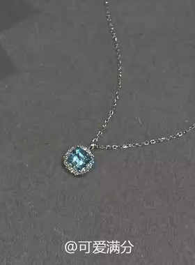 蓝色小方糖吊坠项链女高级感轻奢小众百搭气质锁骨链2025新款颈链