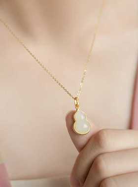 复古国风仿真碧玉葫芦项链小众轻奢设计时尚优雅民族风配饰锁骨链