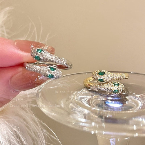 金色锆石双头蛇戒指女2025新款本命年开口食指戒小众设计独特指环 - 图2