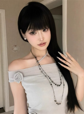 复古辣妹做旧长款双层项链波西米亚风花卉串珠叠戴锁骨链小众颈链