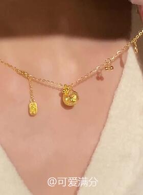 新中式金色小福坨吊坠项链女款2026新款福牌锁骨链高级感轻奢小众
