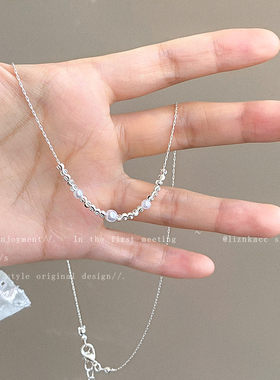 闪锆羽毛吊坠碎银珍珠项链女款轻奢高级感叠戴锁骨链温柔气质颈链
