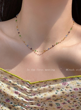 彩色水晶串珠项链女生2025新款多巴胺颈链配饰轻奢小众独特锁骨链