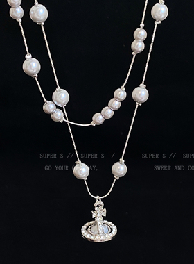 一款两戴_土星球灰珠项链女冬季2025新款配饰高级感叠戴毛衣链