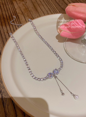 超闪锆石蝴蝶结项链女轻奢