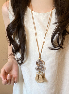 波西米亚民族风长款流苏项链女新中式复古挂脖卫衣链小众设计配饰