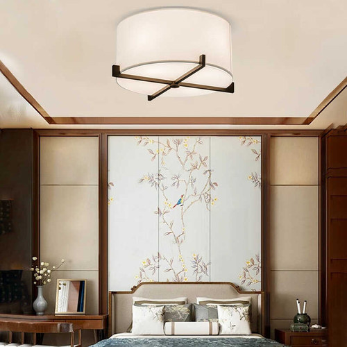 新中式中国风现代简约客厅卧室灯书房走廊过道餐厅布艺圆形吸顶灯 - 图0