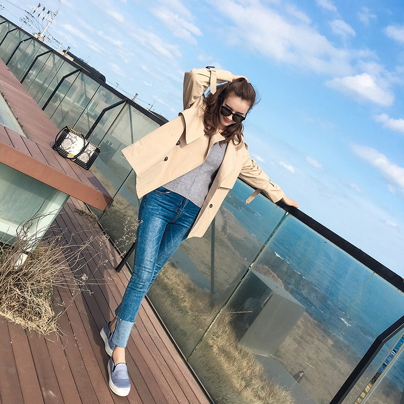 流行春装新款韩版学生小个子薄款网红卡其色短外套 2019 风衣女短款 流行春装新款韩版学生小个子薄款网红卡其色短外套 2019 风衣女短款