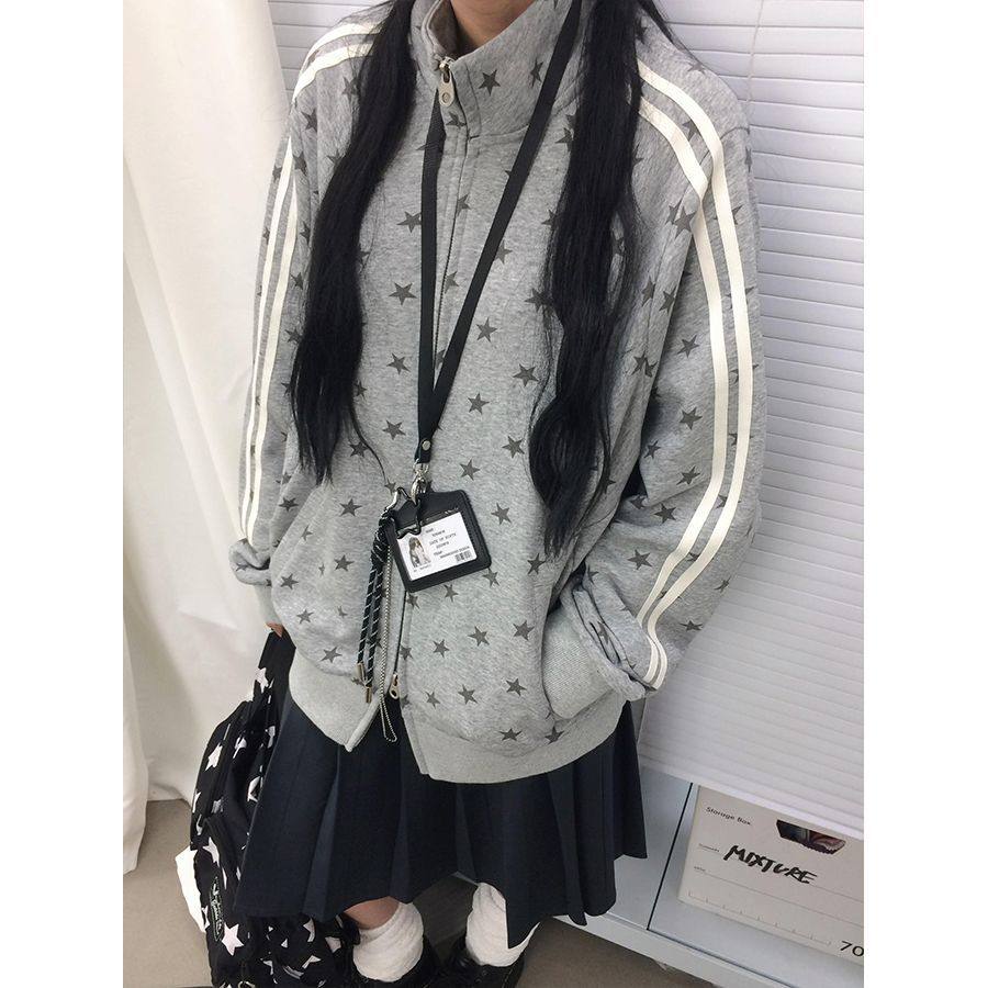 y2k美式星星立领宽松卫衣运动衫2025冬季新款jk外套长袖印花开衫,淘宝优惠券,粉丝福利购,淘宝优惠卷