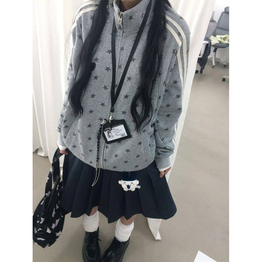 y2k美式星星立领宽松卫衣运动衫2025冬季新款jk外套长袖印花开衫,淘宝优惠券,粉丝福利购,淘宝优惠卷