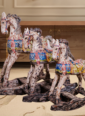 摆件东南亚风泰国木马摇马做旧