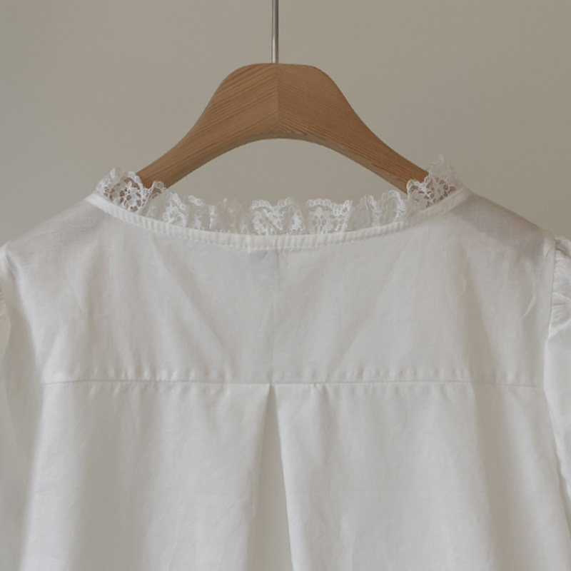 韩国直邮cherrykoko夏蕾丝边白衬衫 thejamy海外衬衫