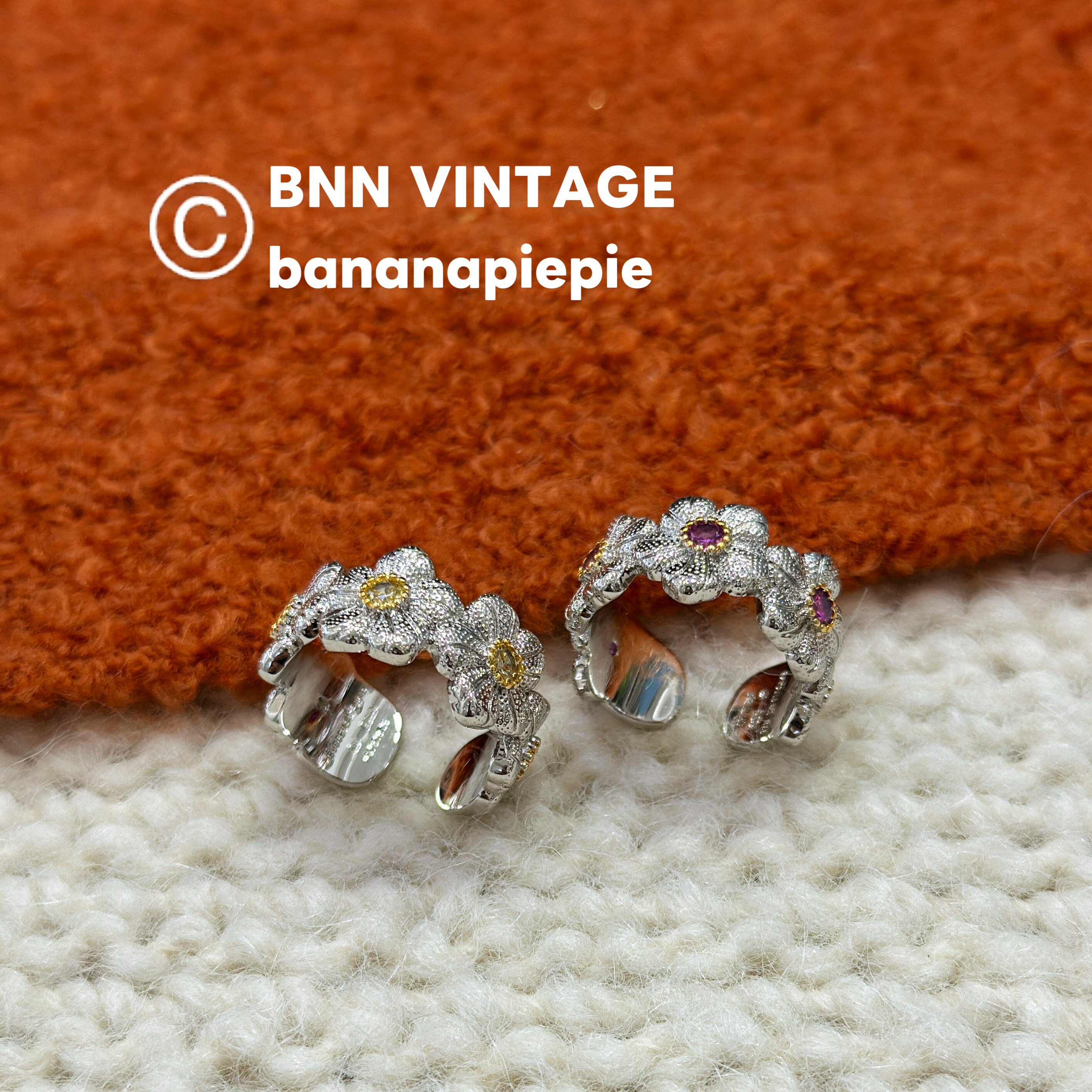 French vintage flower diamond niche ring