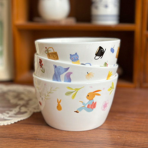 北府 【一套装】韩式动物乐园骨瓷小碗米饭碗甜品碗陶瓷餐具 包邮 - 图0