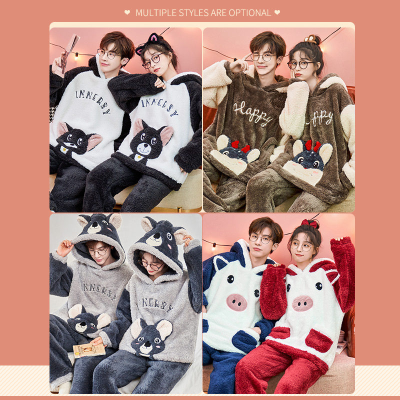 男士秋冬款情侣珊瑚绒套装加绒睡衣 南极人阿罗睡衣/家居服套装