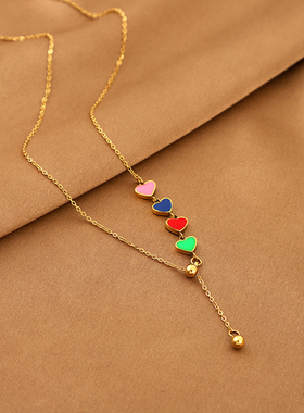 钛钢钛钢锁骨链女式彩色爱心项链