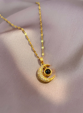 钛钢钛钢水波链女士日月项链