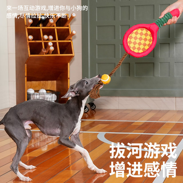 Dog toy tennis rackets with grinding teeth and cleaning