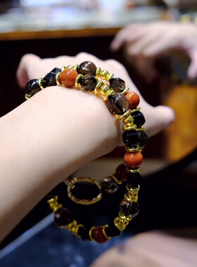 天然茶晶刻面锁骨链女轻奢时尚锁骨链气质颈链小众百搭复古项饰