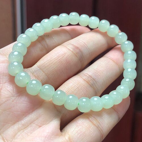 和田玉老形珠手串 晴水翠青紫色手串 小精品手串天然珠子手链6×7 - 图1