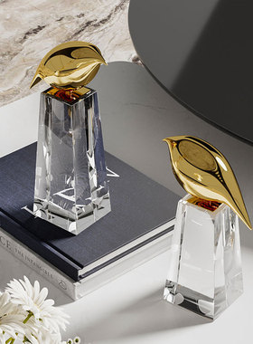 现代轻奢水晶金鸟小摆件客厅书房