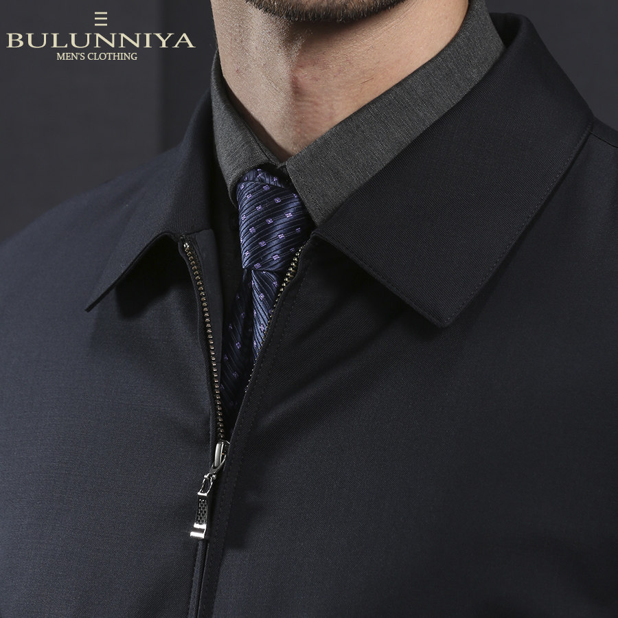 蚕丝面料秋冬加厚商务羽绒服羊毛 布伦尼亚夹克