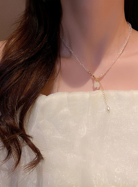 铃兰花朵水晶珍珠吊坠项链女