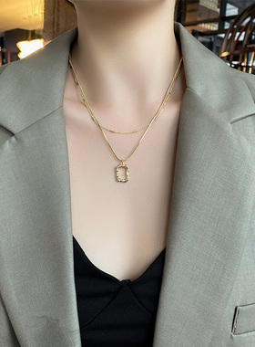 轻奢合金十字链女双层叠戴毛