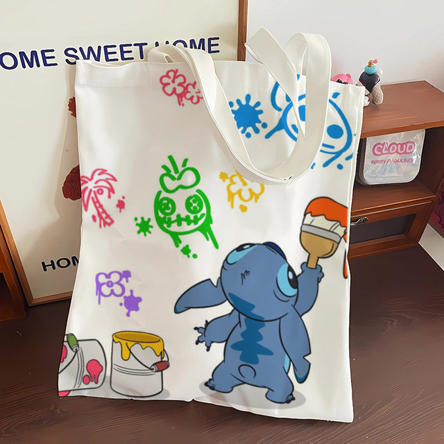 Cartoon student canvas bag can hold books in class niche back-to-school shoulder bag for women large capacity ins versatile portable