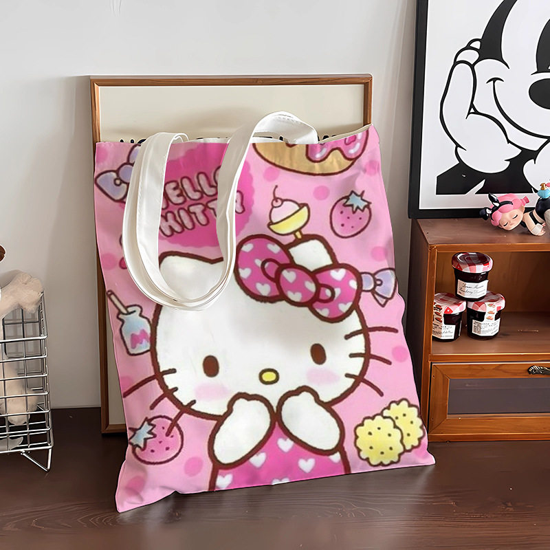 2024新款可爱卡通新款高颜值凯蒂包女单肩手提袋大容量KT帆布包,淘宝优惠券,粉丝福利购,淘宝优惠卷