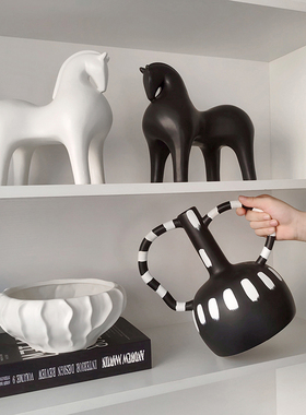 态生活轻奢风黑白陶瓷摆件客厅样板间软装家居装饰品创意桌面摆件