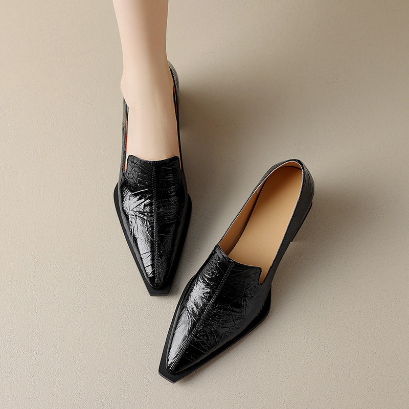 裂纹牛皮5cm粗跟尖头深口高跟鞋女英伦风帅气时尚四季小皮鞋金色,淘宝优惠券,粉丝福利购,淘宝优惠卷