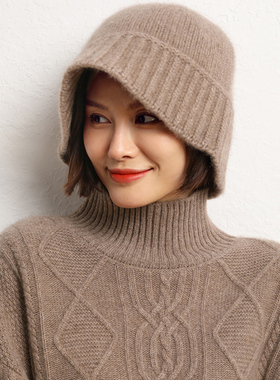 羊绒帽文艺优雅女春秋厚盆帽纯色