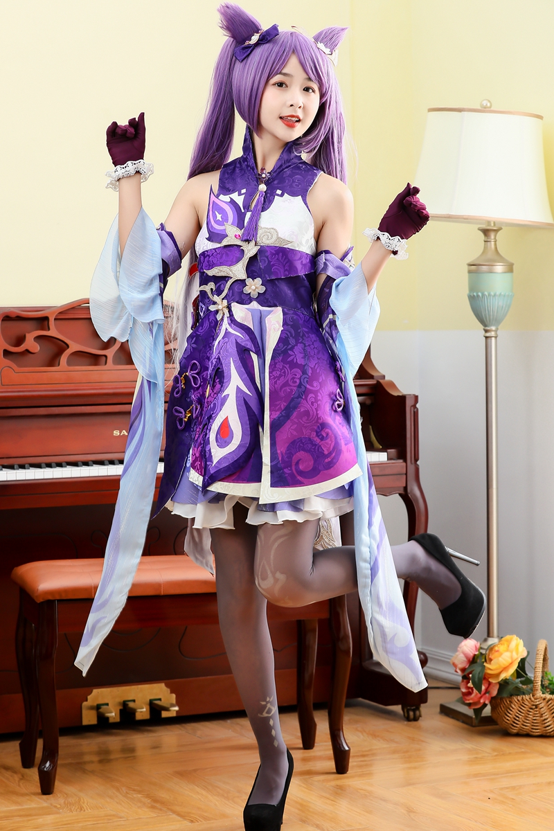 原神cos服璃月七星刻晴c服游戏套装cosplay动漫假发和高品质丝袜 - 图0