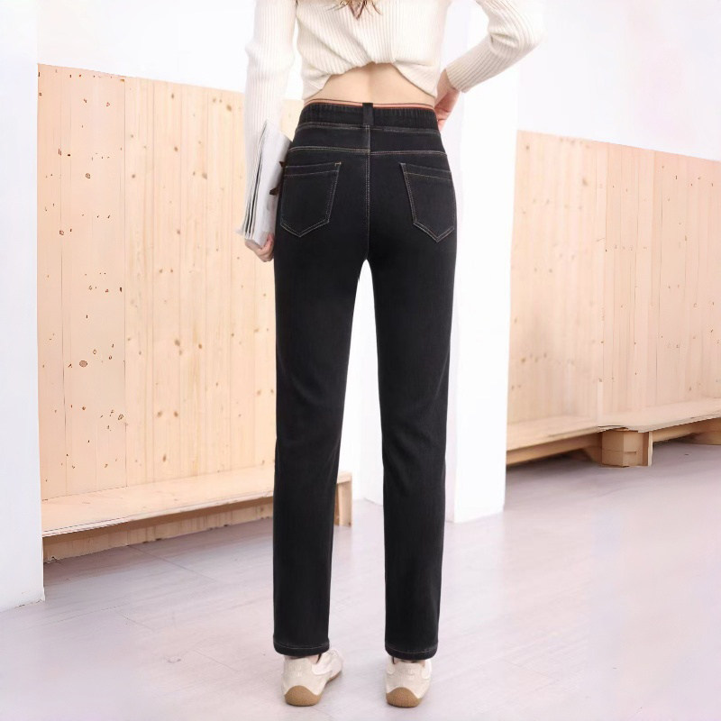 加绒加厚牛仔裤女秋冬季新款松紧腰高腰中年妈妈修身显瘦小脚长裤,淘宝优惠券,粉丝福利购,淘宝优惠卷