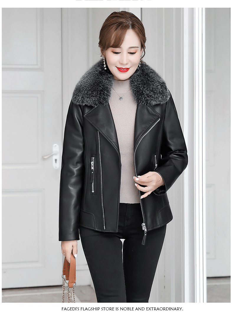 胖MM大码春秋海宁真皮皮衣女短款修身绵羊皮夹克机车妈妈装外套单,淘宝优惠券,粉丝福利购,淘宝优惠卷