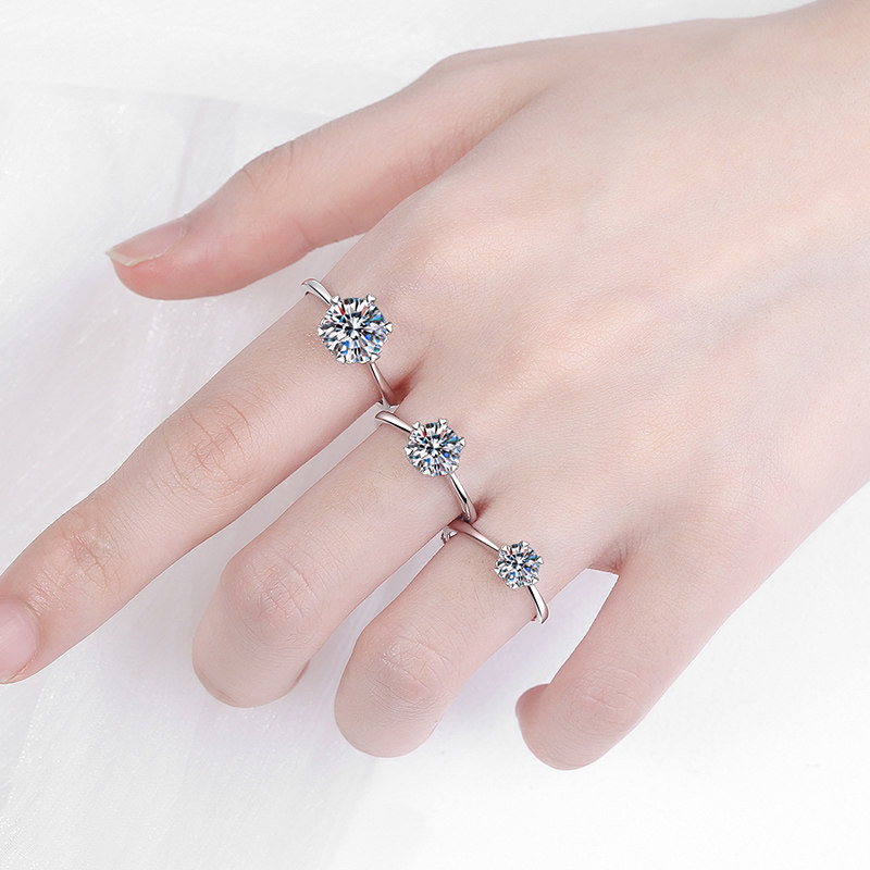 正品莫桑石女结婚戒订婚纯银钻戒 安芮儿饰品戒指/指环