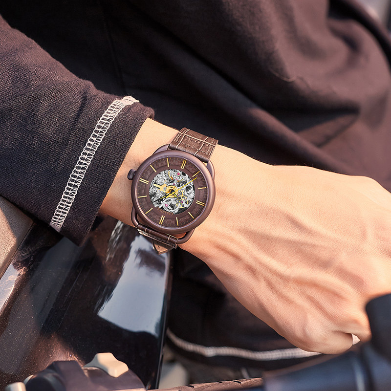 卡罗莱全自动镂空男士皮带潮机械表 卡罗莱乔翔国产腕表