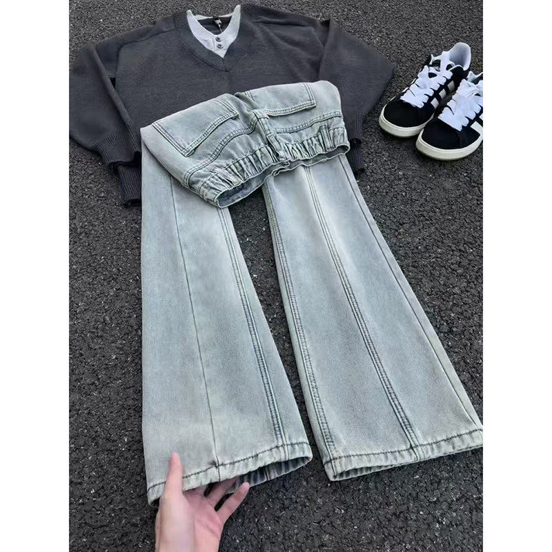 复古蓝美式斜切牛仔裤男款秋冬加绒加厚保暖裤子cleanfit微喇长裤,淘宝优惠券,粉丝福利购,淘宝优惠卷