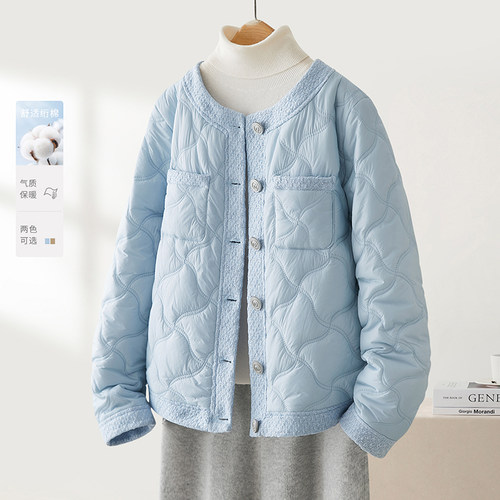 IHIMI海谧小香风菱格棉衣女2026春季新款超好看棉服短款夹棉外套 - 图0