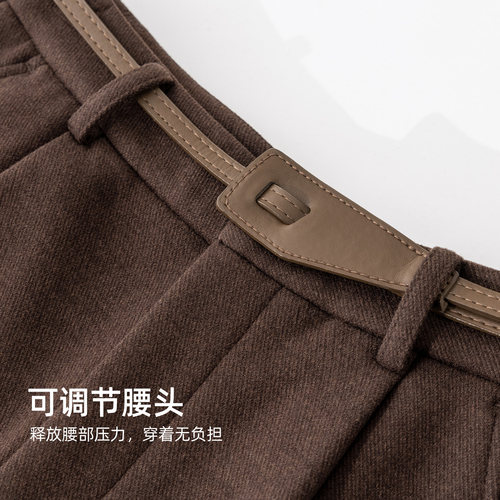 IHIMI海谧绵羊毛时髦挺括加厚西装裤女冬季加厚时髦五分休闲裤 - 图2