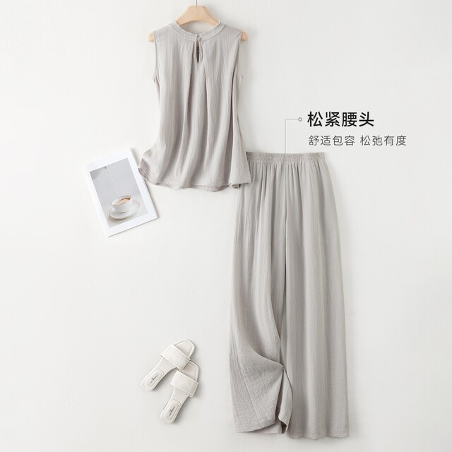 ຊຸດໂສ້ງຂາຍາວບໍ່ມີແຂນຂາ linen ອ່ອນໆ