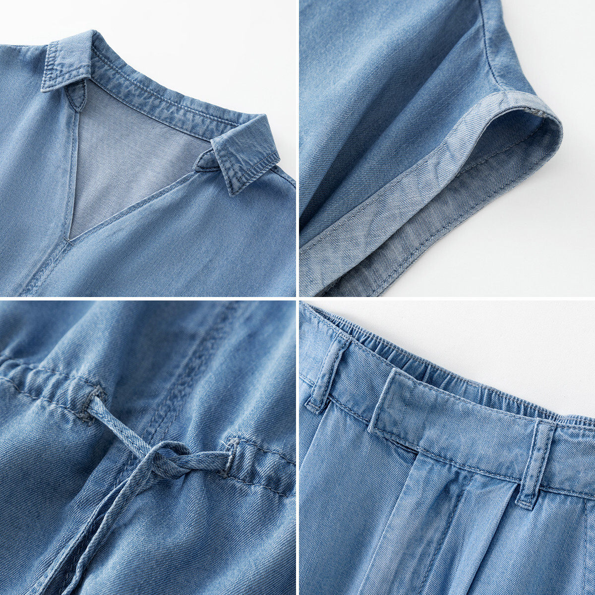 IHIMI海谧高级感天丝牛仔衬衫裤套短袖套装女2025夏季新款两件套,淘宝优惠券,粉丝福利购,淘宝优惠卷