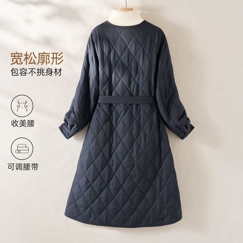 IHIMI海谧菱格收腰风衣式棉服女冬季长款大翻领棉衣 - 图0