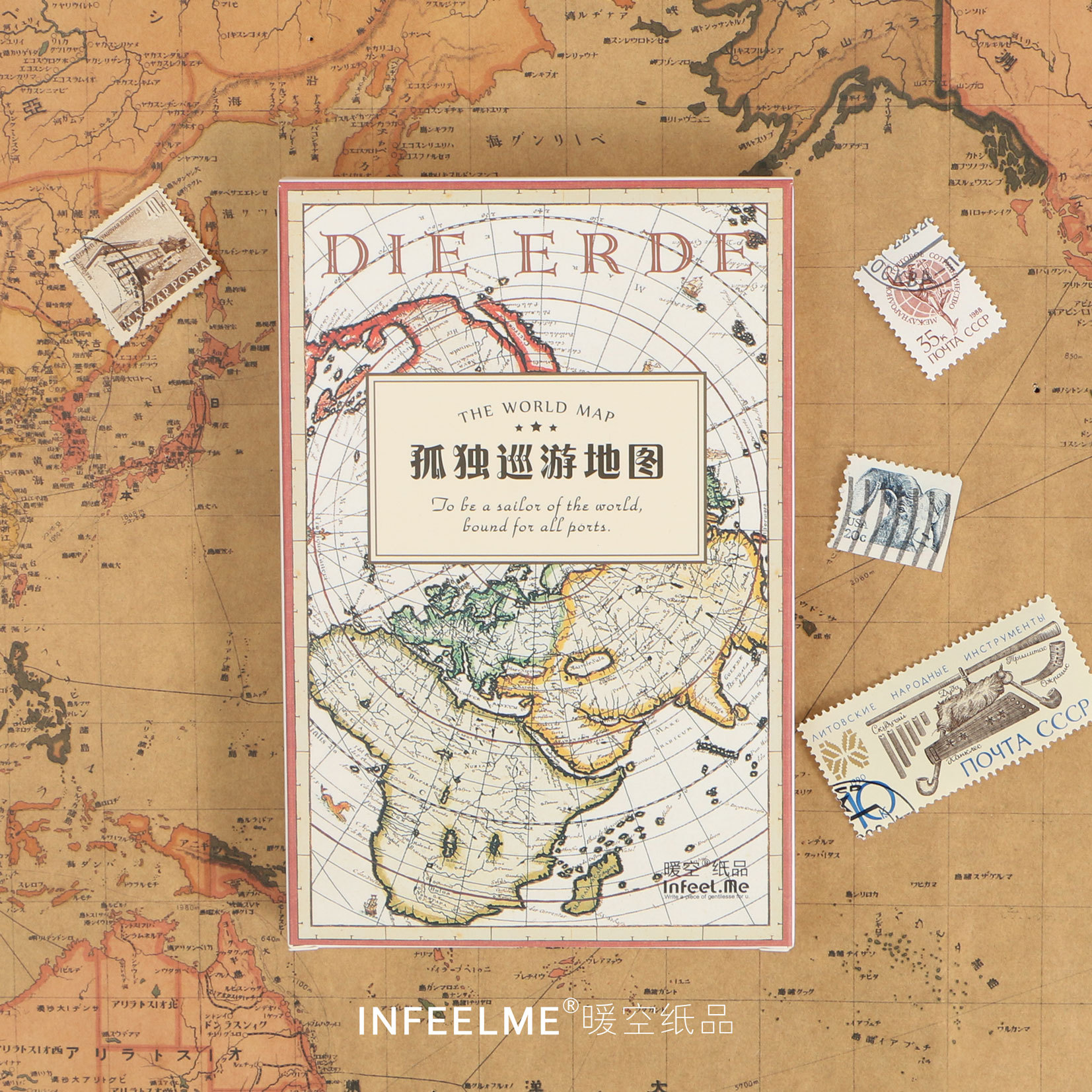 infeel盒装明信片 孤独巡游地图 复古创意明信片怀旧航海邮戳贺卡 - 图0