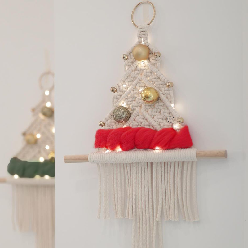 手工编织圣诞树挂毯diy材料包北欧风Macrame圣诞节装饰品挂饰-图1