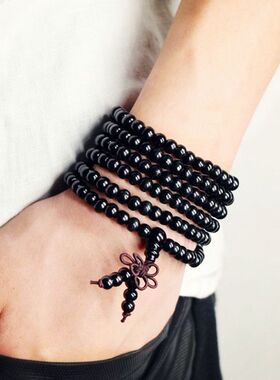 买2送1 情侣檀木手链 216颗108紫檀香佛珠链女男转运手串饰品3送2